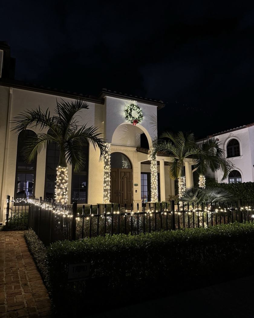 Row of wrapped palms along a property entrance